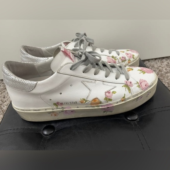 * Rare Golden Goose Hi Star Leather Trainers Floral Size 41 - Picture 2 of 13